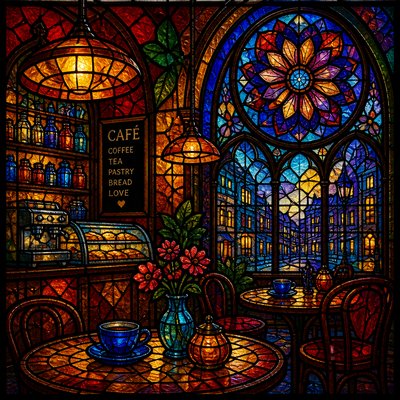 cozy cafe interior with warm lighting