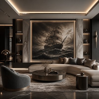 sailing ship on a stormy sea