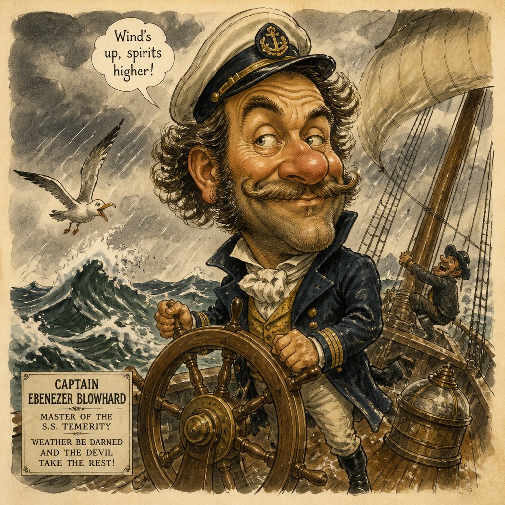 sailing ship on a stormy sea — Caricature Art Style