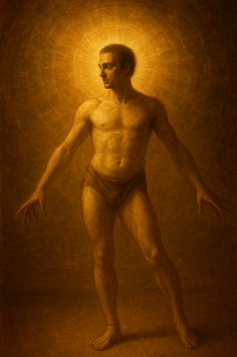 a painting of a man with his arms outstretched