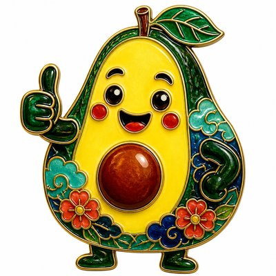 a happy avocado character giving a thumbs up, bold readable design on a plain background, no text