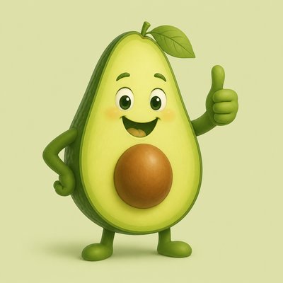 a happy avocado character giving a thumbs up, bold readable design on a plain background, no text
