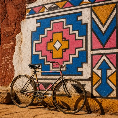 bicyle resting against a wall