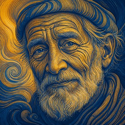 close-up portrait of an elderly person with expressive weathered features
