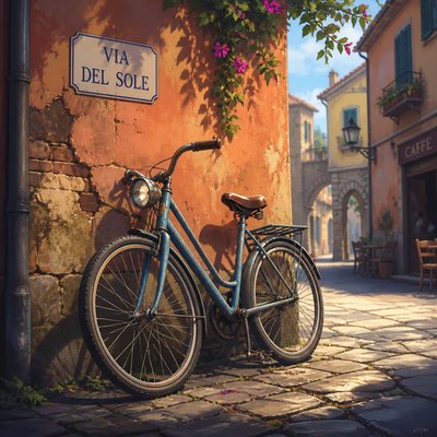 bicyle resting against a wall