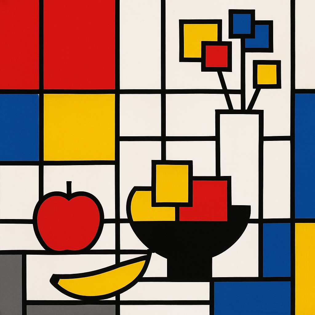 still life arrangement of fruits and flowers