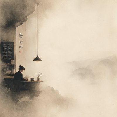 cozy cafe interior with warm lighting
