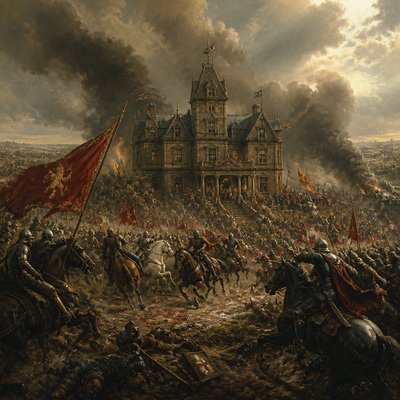 house with front view — Battle Scene Painting Style