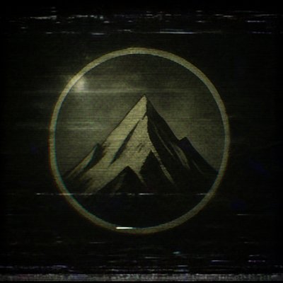 an emblem of a mountain peak inside a circle, simple bold shapes on a plain background, no text or lettering