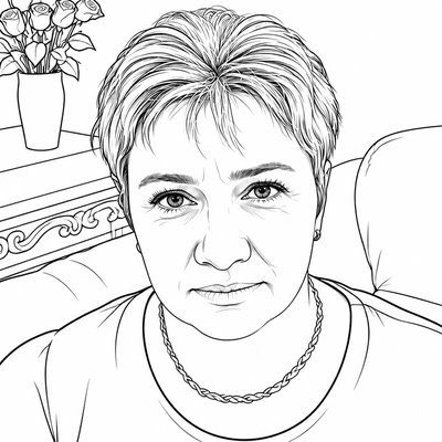 a black and white drawing of a woman
