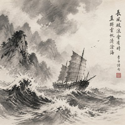 sailing ship on a stormy sea