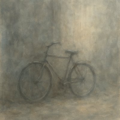 bicyle resting against a wall