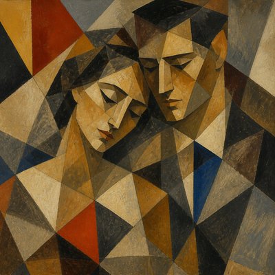 portrait of two people together — Cubist Modern Art Style