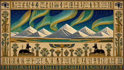 a flowing aurora over snowy peaks, wide sweeping composition, no people, no text