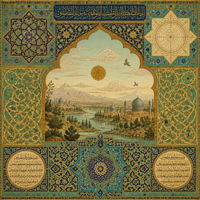 wide landscape with natural scenery — Islamic Golden Age Art Style