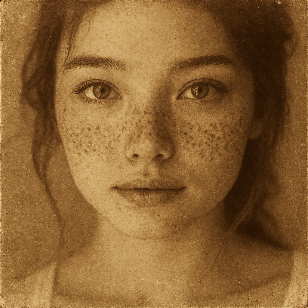 a sepia photograph of a woman with freckles on her face