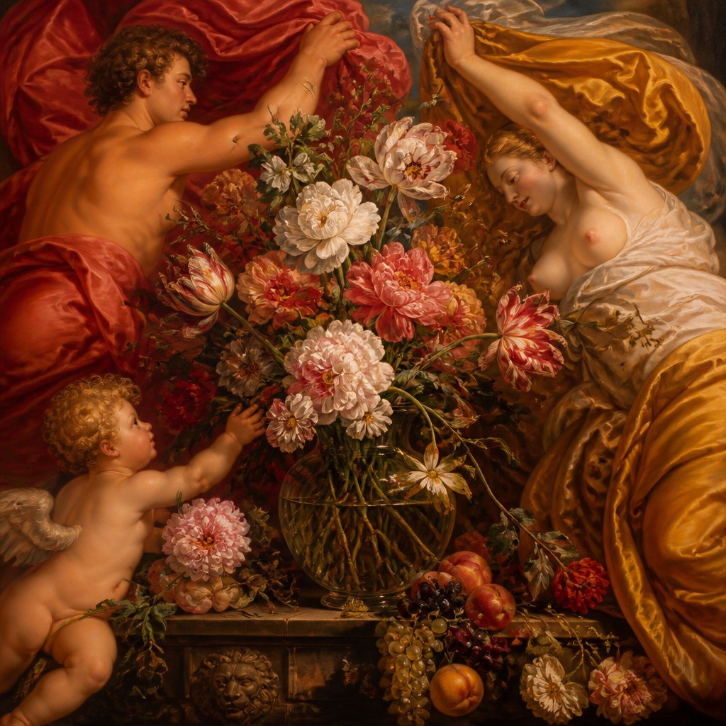 bouquet of flowers in a glass vase — Antwerp Baroque Art Style