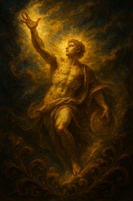 a painting of a man with his arms outstretched