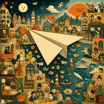 a paper plane, clean minimal composition on a plain background, no text