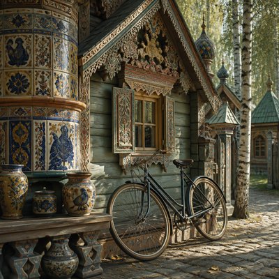 bicyle resting against a wall — Abramtsevo Art Style