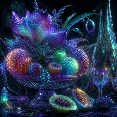 still life arrangement of fruits and flowers