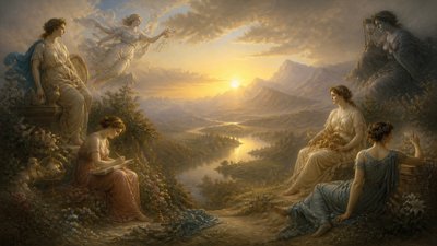 a vast valley with a river winding toward distant mountains at sunrise, no people, no text