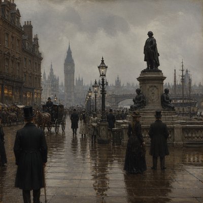urban street with city activity — London Art Style