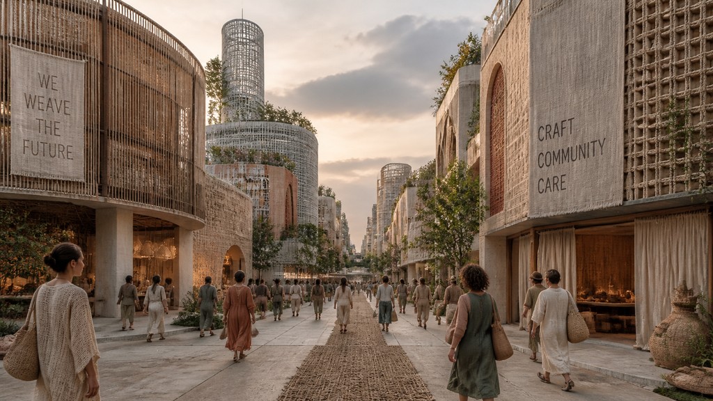 bustling city street panorama at dusk