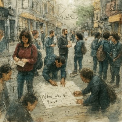 urban street with city activity
