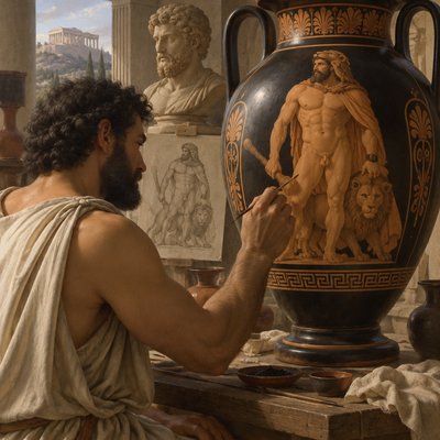An ancient Greek vase painter depicting Heracles