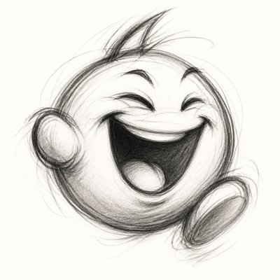 an exaggerated laughing face of an original round mascot character, bold and readable at small size, plain background, no text