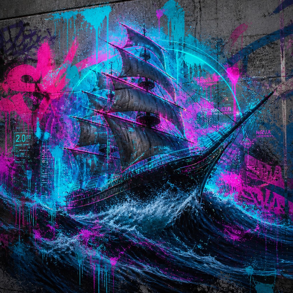 sailing ship on a stormy sea