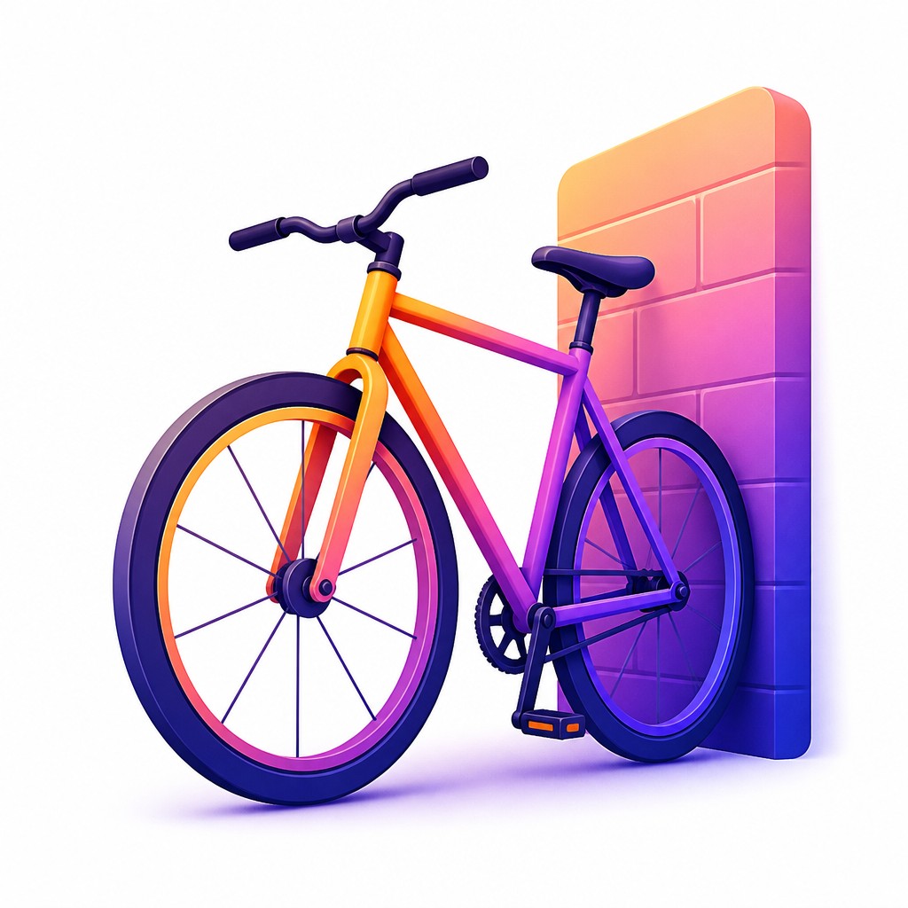 bicyle resting against a wall