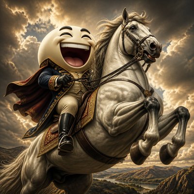 an exaggerated laughing face of an original round mascot character, bold and readable at small size, plain background, no text