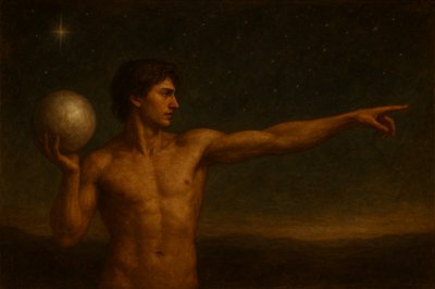 a painting of a man holding a ball
