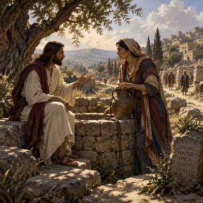 Jesus speaks with the Samaritan woman at Jacob's well