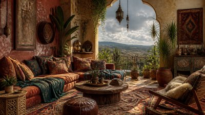 sweeping panoramic landscape with a dramatic sky