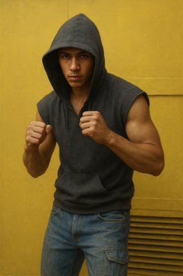a man in a hoodie is posing for a picture