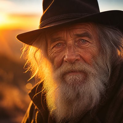 close-up portrait of an elderly person with expressive weathered features