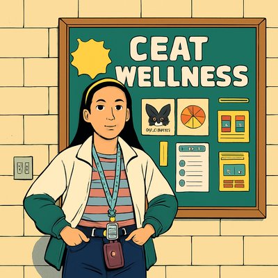 a cartoon of a woman standing in front of a poster