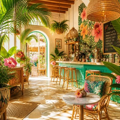 cozy cafe interior with warm lighting