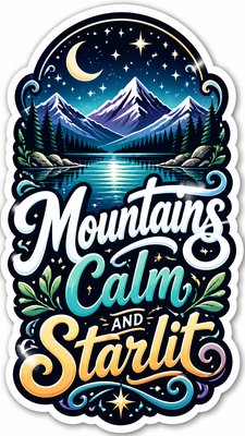 a tranquil mountain lake beneath a starry night sky, no people, no text