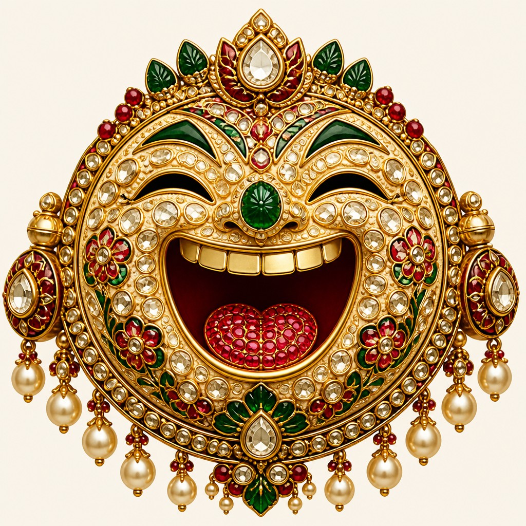 an exaggerated laughing face of an original round mascot character, bold and readable at small size, plain background, no text