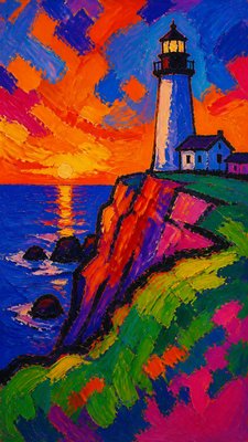 a lone lighthouse on a cliff at dusk under a dramatic sky, no text or lettering
