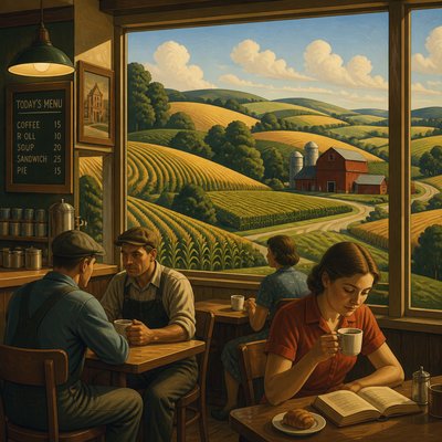 cozy cafe interior with warm lighting