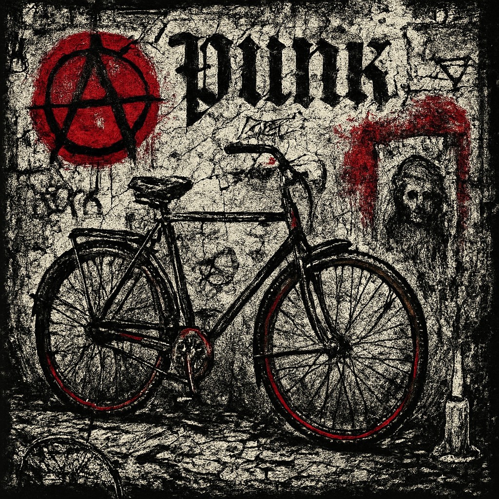 bicyle resting against a wall