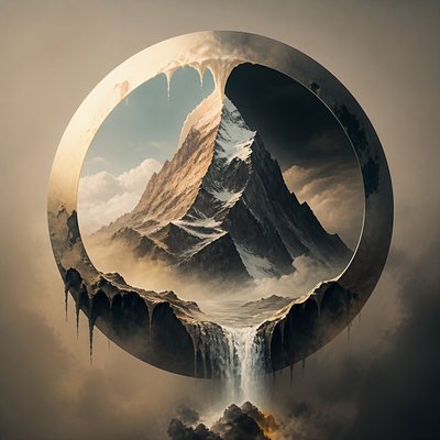 an emblem of a mountain peak inside a circle, simple bold shapes on a plain background, no text or lettering
