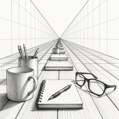 still life with everyday objects — Linear Perspective Art Style
