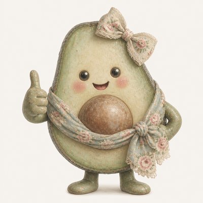 a happy avocado character giving a thumbs up, bold readable design on a plain background, no text