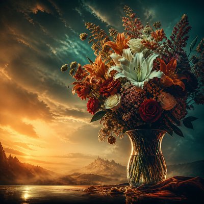 bouquet of flowers in a glass vase
